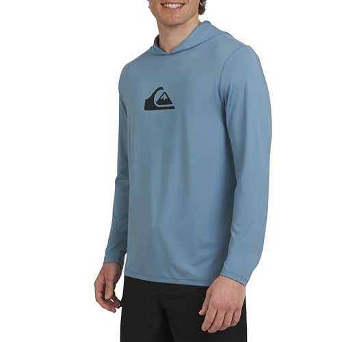 Quiksilver Mens Swimwear Regular Fit UPF 50 Sun Tee Hooded Rash Guard Shirt Blue Shadow Large - Image 1
