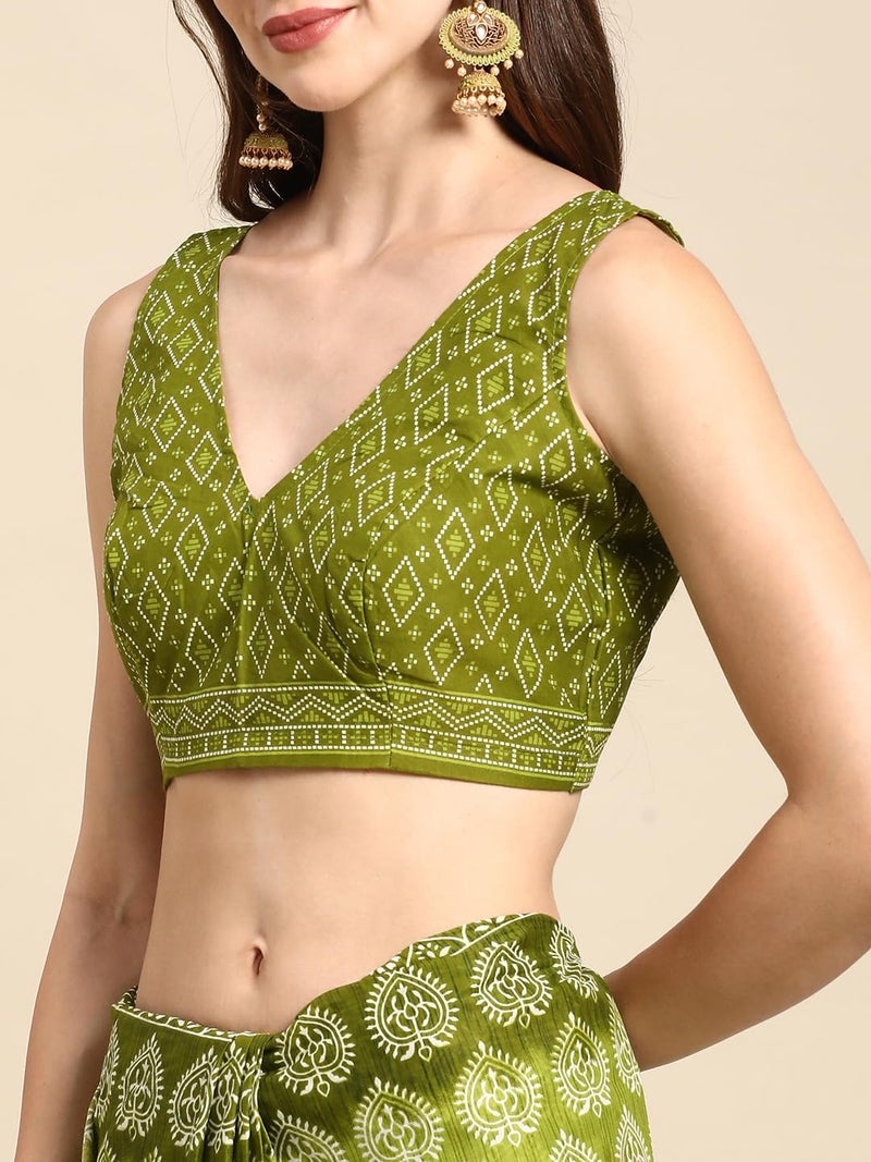 RATAN Pure Cotton Printed Mulmul Saree for Women with Blouse Piece (GDBT-BP-1049-GRN_Green) - Image 5