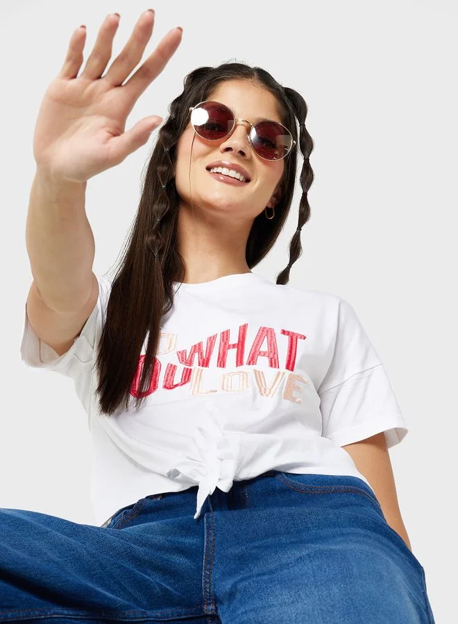 Ginger Regular Tee With Drop Shoulder With Tie Front
