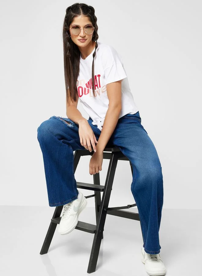 Ginger Regular Tee With Drop Shoulder With Tie Front