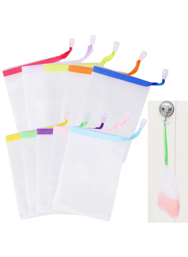 10 أكياس صابون شبكة تقشير ، أكياس تخزين صابون شبكة رغوة سميكة مزدوجة الطبقة ، أكياس سحب الحبل ، أكياس شبكة فقاعة (متعددة الألوان) - Image 1