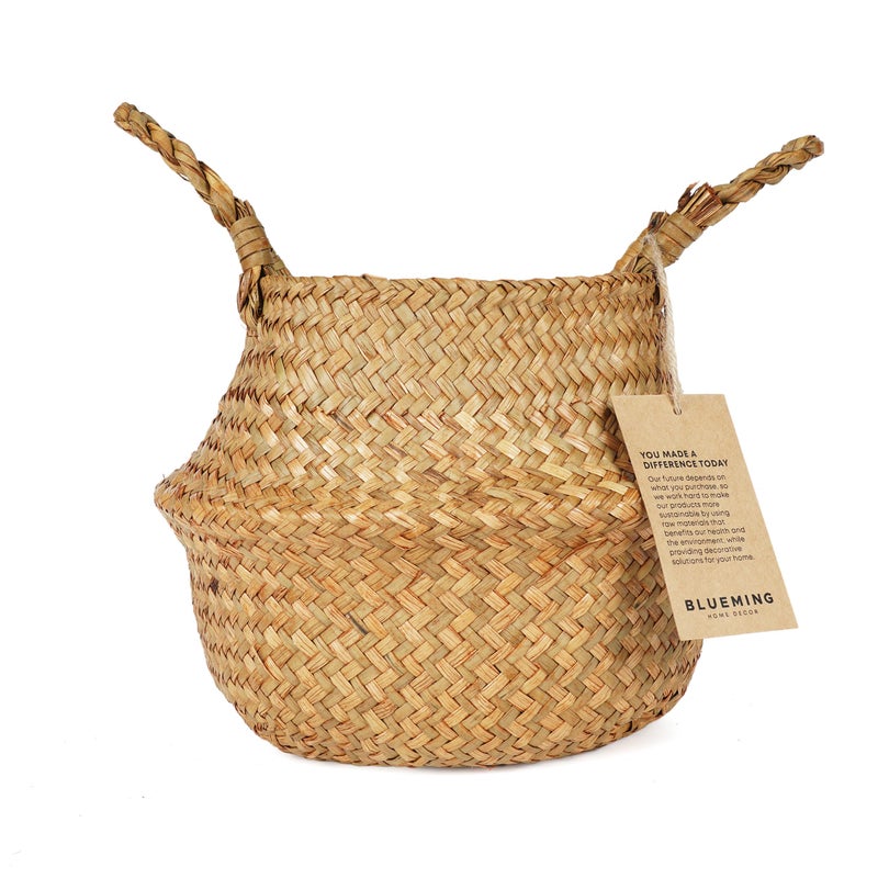 Blueming Home Decor Basket Planter for Indoor Plants 7 Inch Small Woven Wicker Pot for Olive Tree Faux Plants or Snake Plant Handwoven Seagrass Basket with Handles Original Small - Image 2