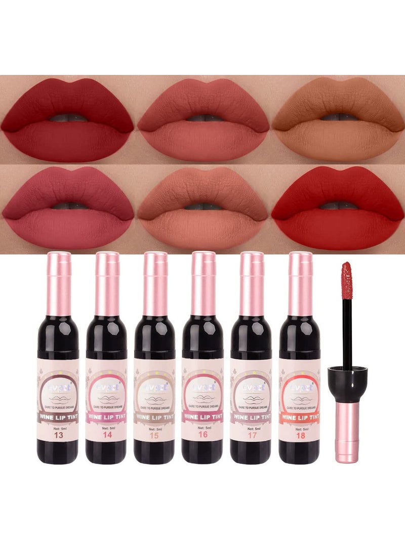 BINGBRUSH 6 Colors Matte Red Wine Liquid Lipstick Pack Set,Wine Lip Tint Long Lasting 24 Hour Waterproof Velvet Nonstick Cup Lipgloss Lip Stain Pigmented Lip Makeup Gift Sets for Girls and Women Labiales 