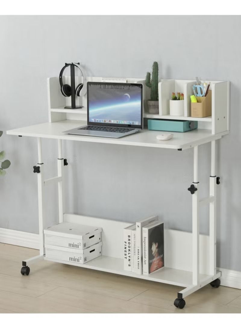 AGD Adjustable Height Kids Study Desk with Hutch Bookshelf White - Image 1