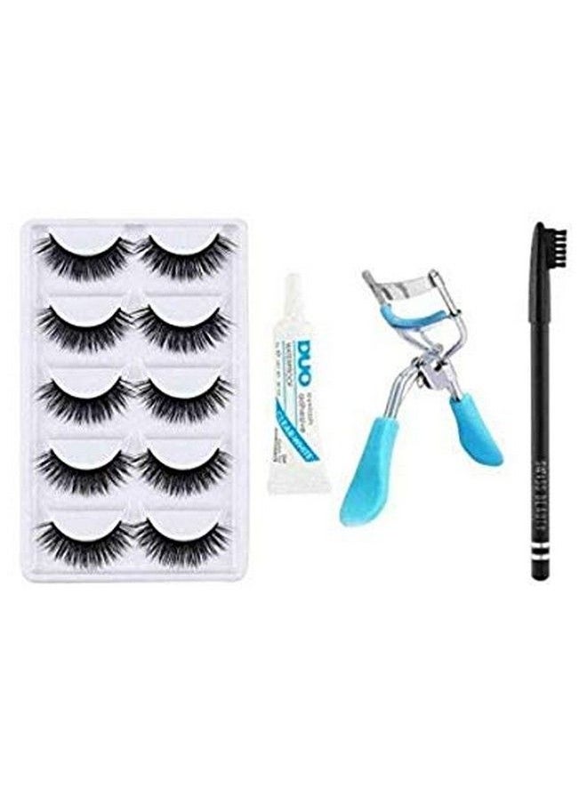 ClubComfort Combo Of 5 Pieces False Eyelashes With Eyelash Glue And Eyelash Curler & Black Eye Brow Pencil Pack Of 4  - Image 2