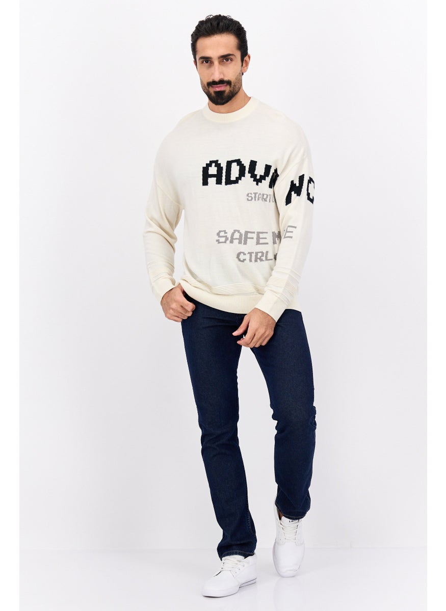 Selected Homme Men  Oversize Crew Neck Long Sleeve Allover Print Sweater, Off White Combo  - Image 4