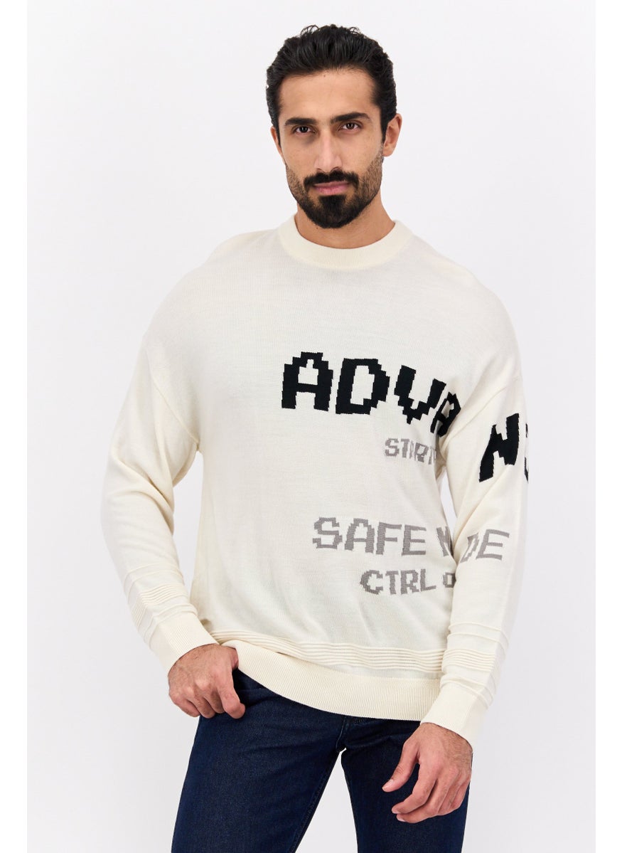Selected Homme Men  Oversize Crew Neck Long Sleeve Allover Print Sweater, Off White Combo  - Image 1