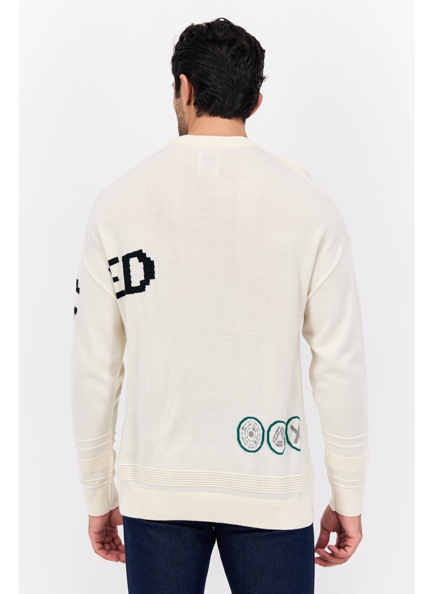 Selected Homme Men  Oversize Crew Neck Long Sleeve Allover Print Sweater, Off White Combo  - Image 2
