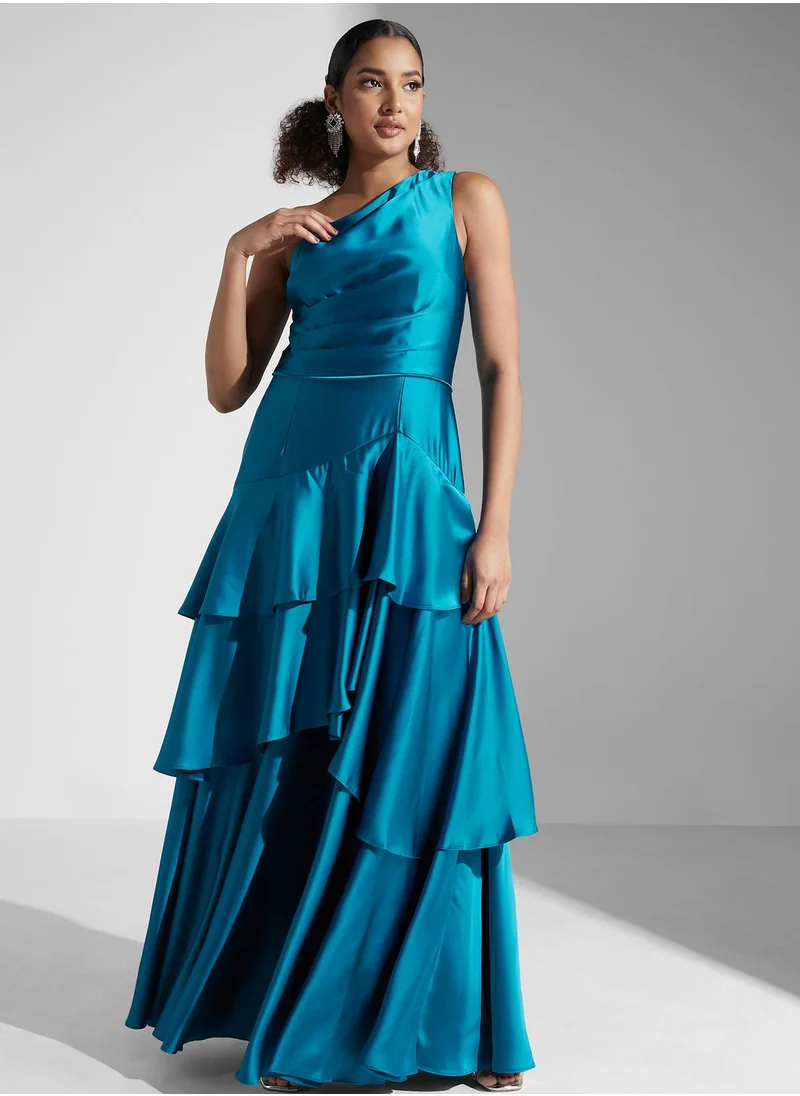 AIDAN MATTOX One Shoulder Ruffle Dress