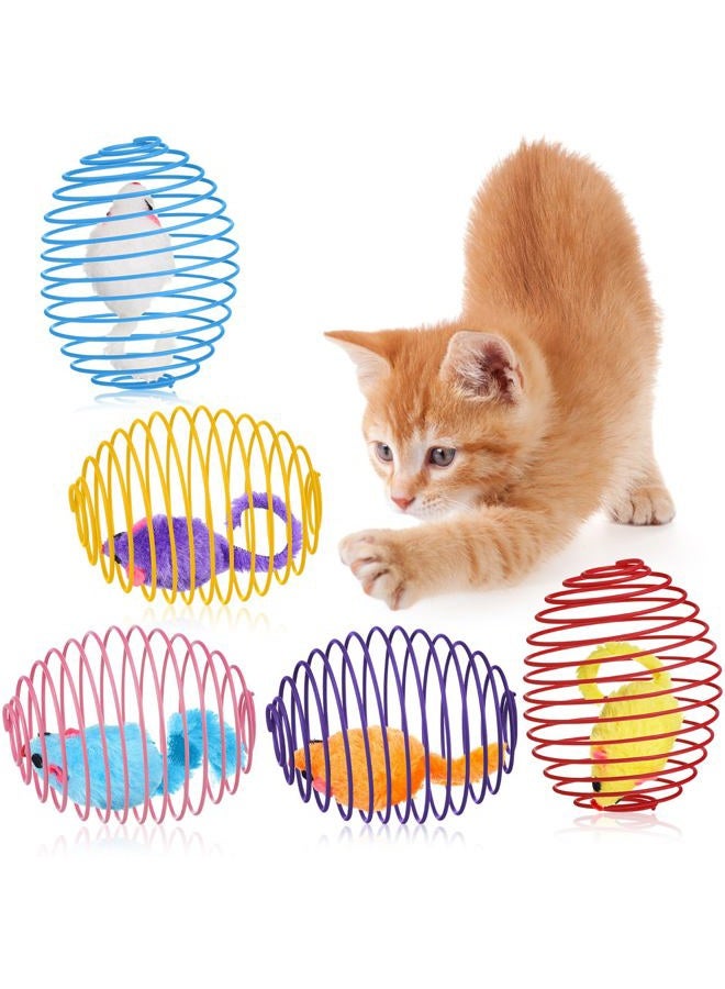 Jecery 5 Pcs Cat Spring Balls Stretchable Cat Springs Toys Interactive Cat Toys Rolling Cat Balls Colorful Playful Coils Spring Action Toy Caged Rats for Kitten Cat Pet Supplies Indoor Play, Random Color - Image 1