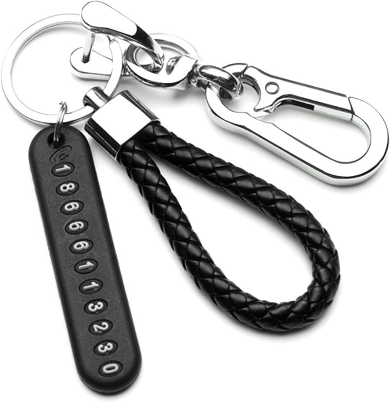 Anti - Lost Car Keychain with Phone Number Tag and Leather Braided Keyring - Image 2