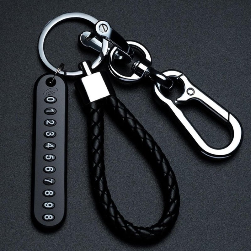 Anti - Lost Car Keychain with Phone Number Tag and Leather Braided Keyring - Image 5
