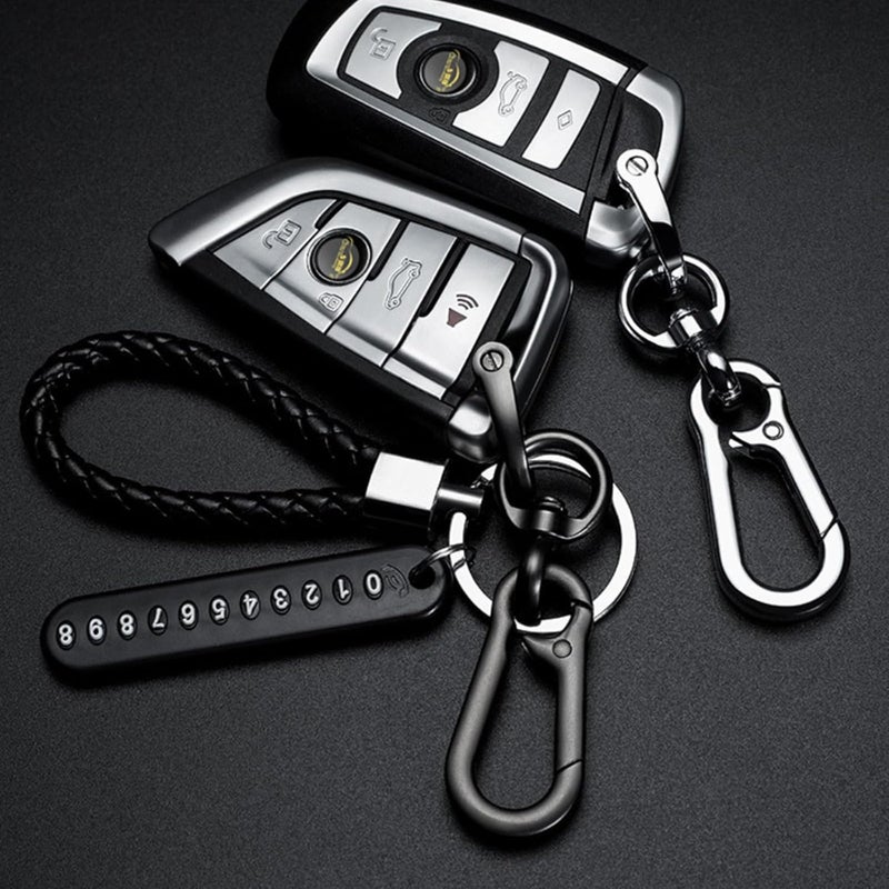 Anti - Lost Car Keychain with Phone Number Tag and Leather Braided Keyring - Image 4