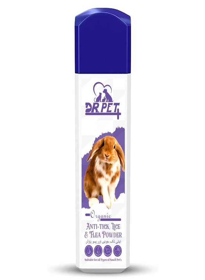 DR PET PLUS مسحوق دكتور بيت بلس العضوي للأرانب والحيوانات الأليفة الصغيرة، مصنوع من مكونات طبيعية فعالة، يساعد في مكافحة القراد والبراغيث - 100 غرام - Image 2