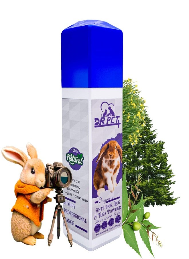 DR PET PLUS مسحوق دكتور بيت بلس العضوي للأرانب والحيوانات الأليفة الصغيرة، مصنوع من مكونات طبيعية فعالة، يساعد في مكافحة القراد والبراغيث - 100 غرام - Image 1