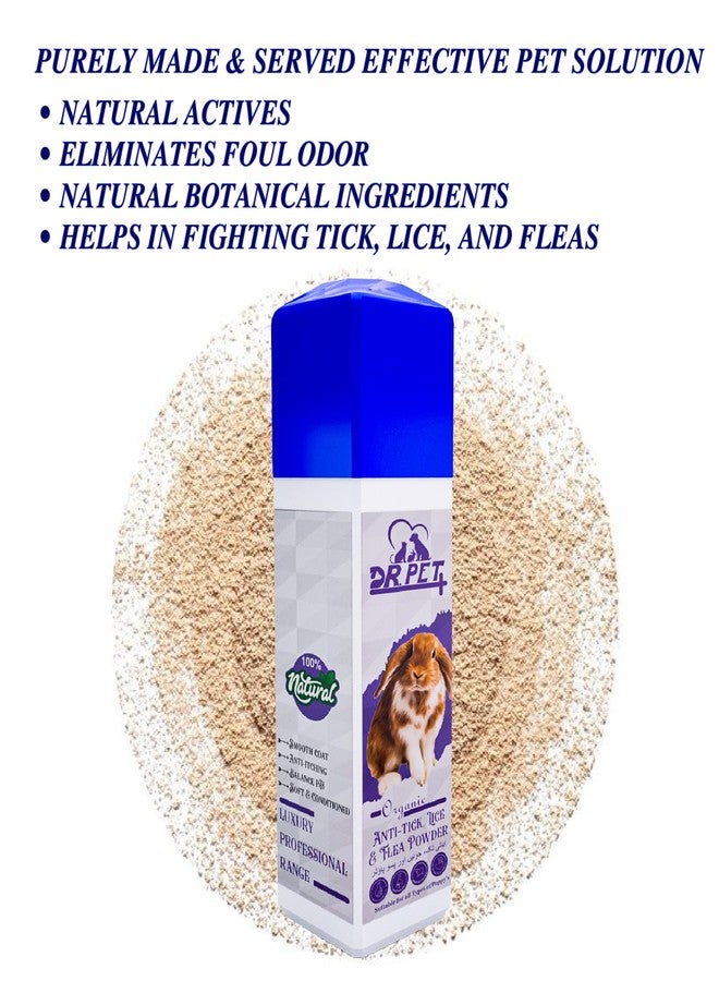 DR PET PLUS مسحوق دكتور بيت بلس العضوي للأرانب والحيوانات الأليفة الصغيرة، مصنوع من مكونات طبيعية فعالة، يساعد في مكافحة القراد والبراغيث - 100 غرام - Image 4