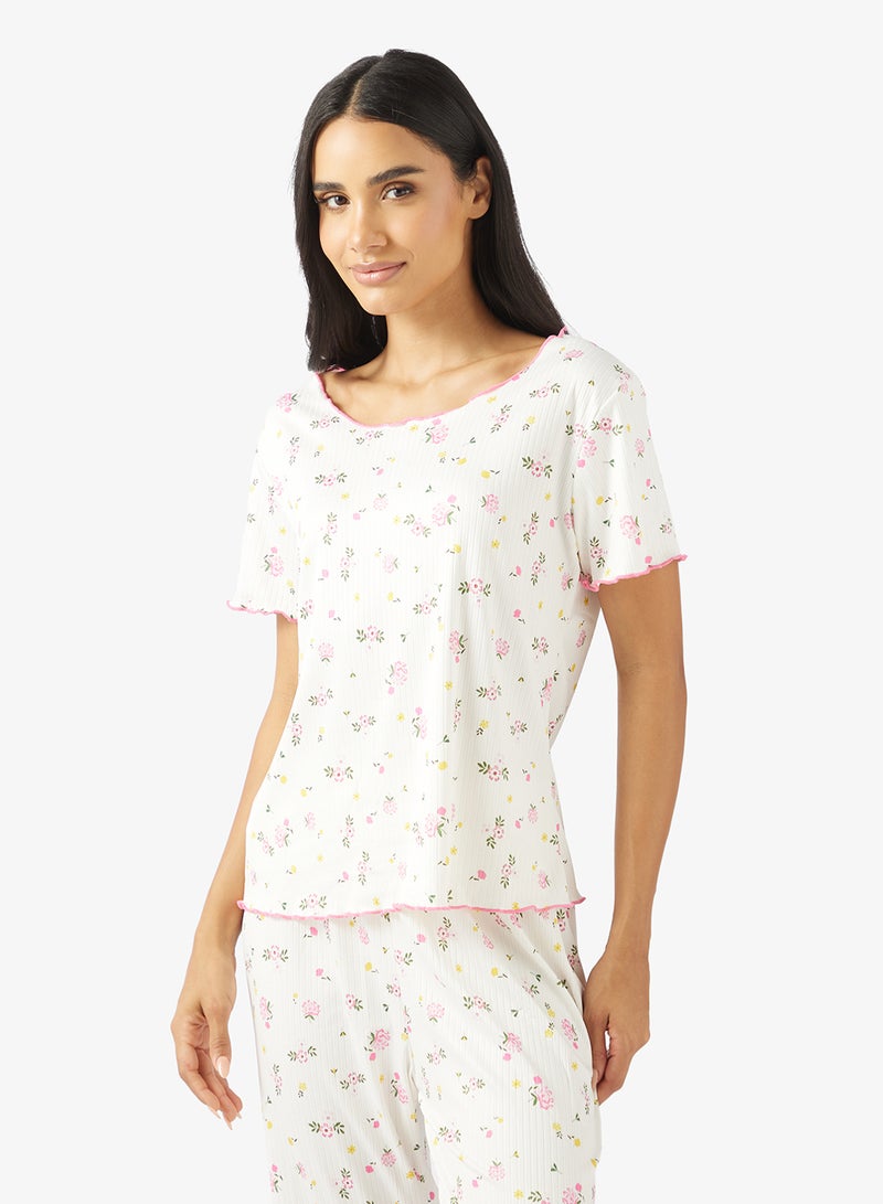 جينجر طقم بيجامة وبلوزة بطبعة زهور بنقش شبكي - Image 3