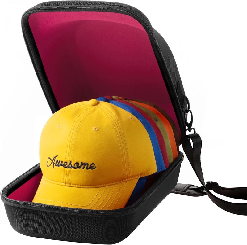 Ozueccr Hard Hat Travel Case Storage for Baseball Caps with Carrying Handle and Adjustable Shoulder Strap Hat Organizer Protects up to 6 Hats for Travel and Home Storage Inner Pink