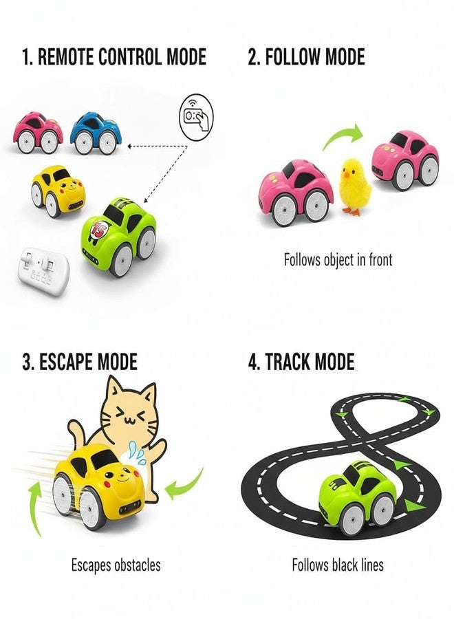 EXOMOON Mini RC Intelligent Sensor Stunt Car Toy for Kids 3-8 | 4 Smart Modes: Follow Object, Chase, and Follow Track | Rechargeable Cartoon Car with Music & Bright LED Lights | Multi - Image 4
