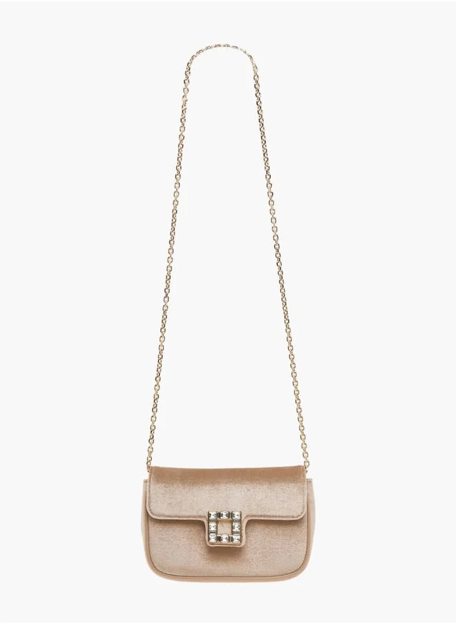 سيليست Womens Embellished Crossbody Bag With Chain Strap And Flap Closure