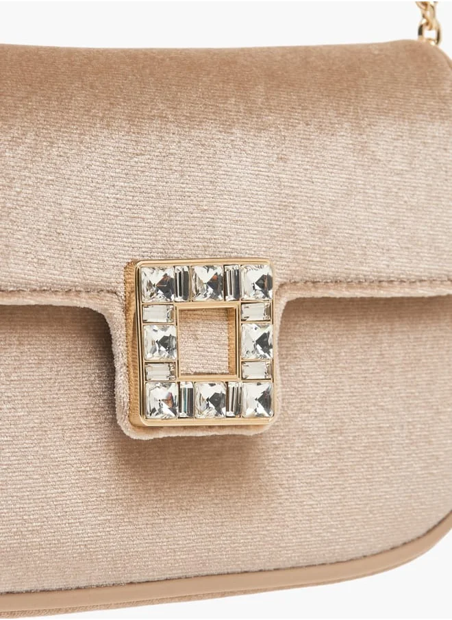 Celeste Womens Embellished Crossbody Bag With Chain Strap And Flap Closure