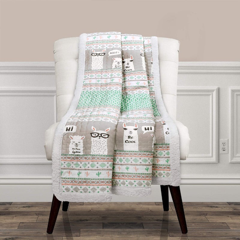 Lush Decor Lush Decor Llama Stripe Fuzzy Reversible Sherpa Throw Blanket  60 x 50 Pink  Turquoise 