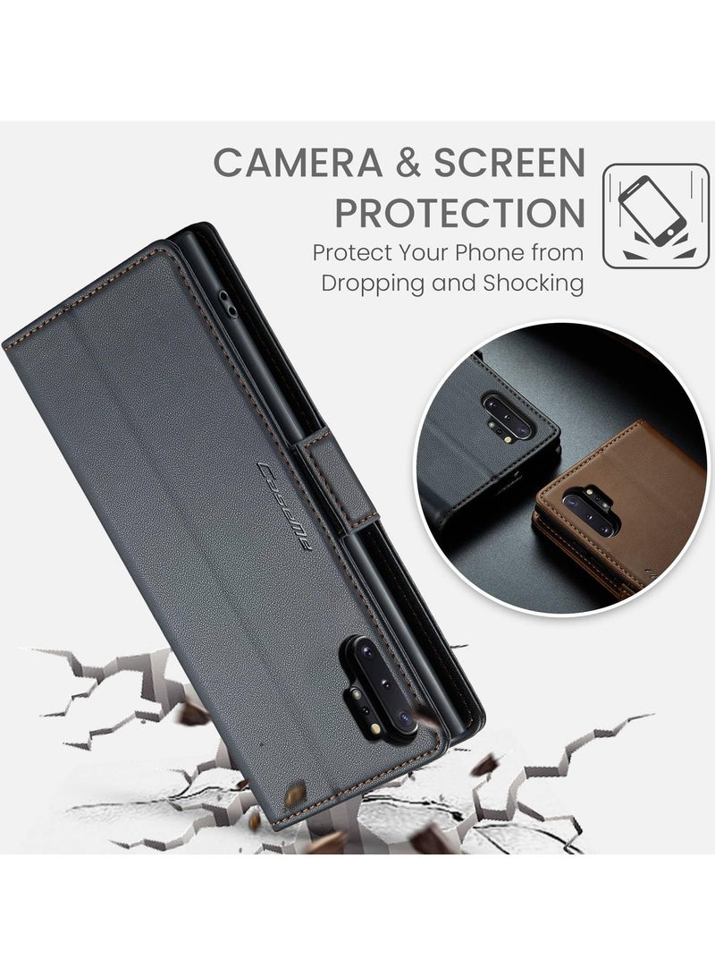 CaseMe Phone Case Luxury PU Leather Design Anti Fingerprint 023 Flip Cover Card Slot Holder Cover For Samsung Galaxy Note 10 Plus (Black) - Image 2