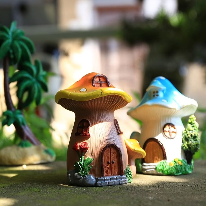 1 Handcrafted Chanterelles Mushroom House Garden Decor Resin Fairy Tale Cottage Pastel Indoor Outdoor Patio Yard Tabletop Decoration No Electricity Needed - Image 4