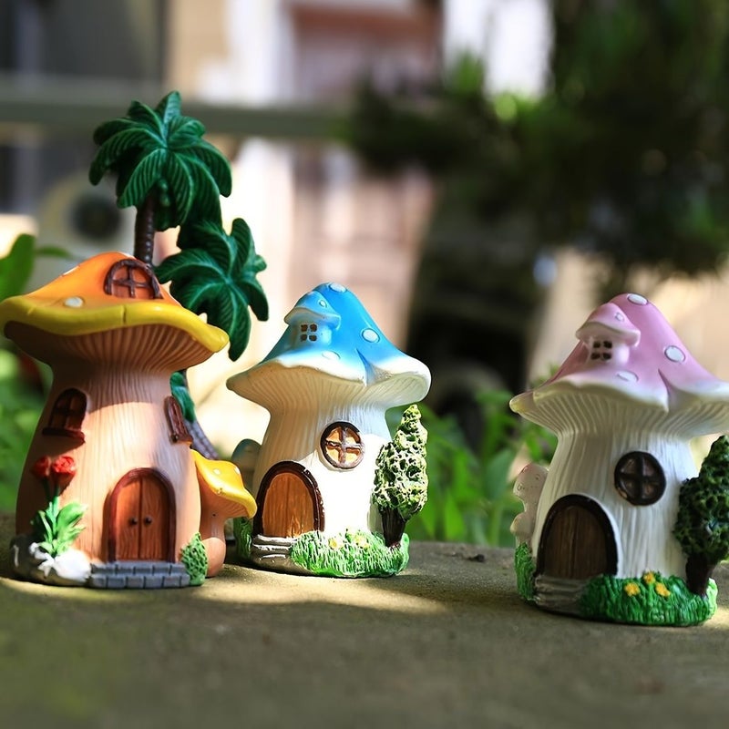 1 Handcrafted Chanterelles Mushroom House Garden Decor Resin Fairy Tale Cottage Pastel Indoor Outdoor Patio Yard Tabletop Decoration No Electricity Needed - Image 1