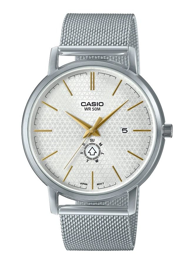 Casio Men Watch Analog White Dial Stainless Steel Mesh Band MTP-B125M-7AVDF