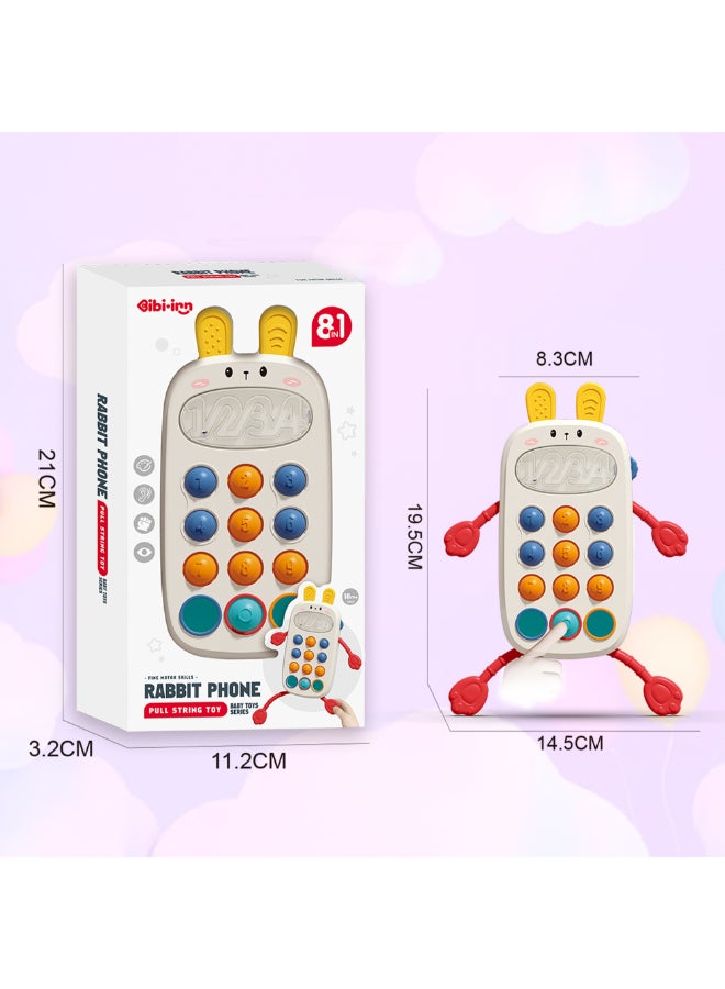 COGNIKIDS لعبة الأرنب ذات 8 في 1 بسلك للسحب للأطفال - لعبة هاتف حسية مع فقاعات منبثقة، متاهة، أزرار، أصوات ولعبة انزلاق | لعبة مهارات حركية دقيقة للأطفال من 6 إلى 36 شهرًا - Image 4