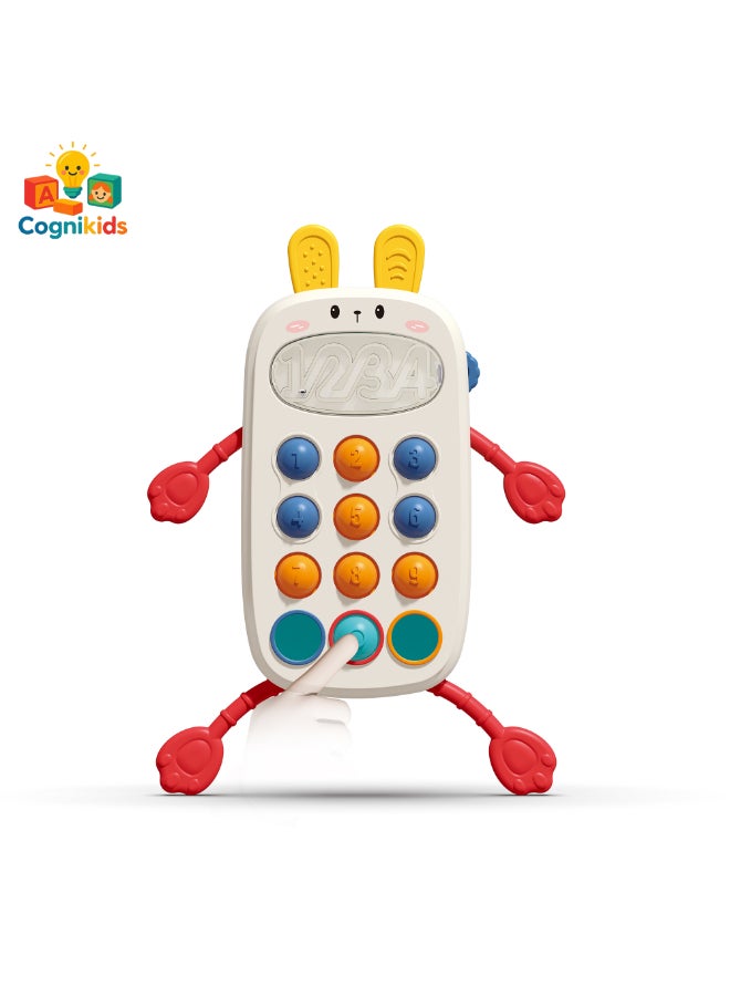 COGNIKIDS لعبة الأرنب ذات 8 في 1 بسلك للسحب للأطفال - لعبة هاتف حسية مع فقاعات منبثقة، متاهة، أزرار، أصوات ولعبة انزلاق | لعبة مهارات حركية دقيقة للأطفال من 6 إلى 36 شهرًا - Image 2