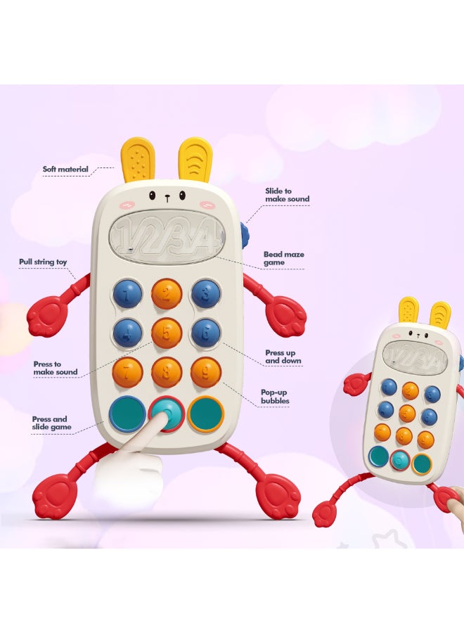 COGNIKIDS لعبة الأرنب ذات 8 في 1 بسلك للسحب للأطفال - لعبة هاتف حسية مع فقاعات منبثقة، متاهة، أزرار، أصوات ولعبة انزلاق | لعبة مهارات حركية دقيقة للأطفال من 6 إلى 36 شهرًا - Image 3