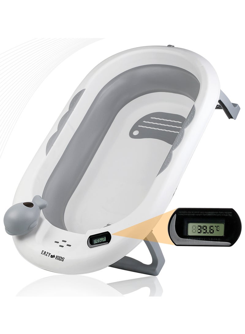 Eazy Kids حوض استحمام قابل للطي مع تحكم في درجة الحرارة ومراقبة ذكية لدرجة الحرارة ووعاء شطف لشامبو رأس الطفل - رمادي - Image 5