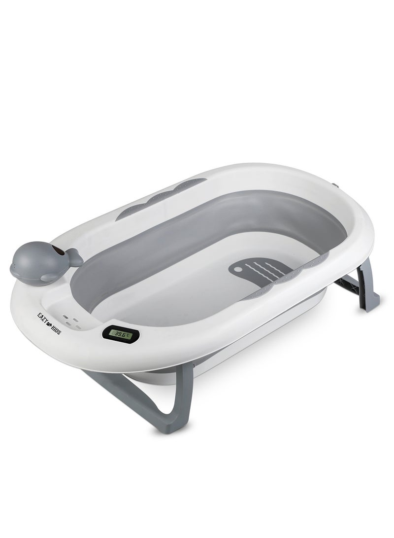 Eazy Kids حوض استحمام قابل للطي مع تحكم في درجة الحرارة ومراقبة ذكية لدرجة الحرارة ووعاء شطف لشامبو رأس الطفل - رمادي - Image 2