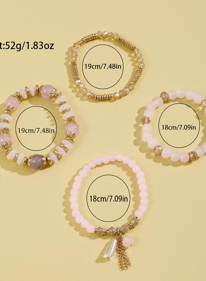 Take Two Set of 4 - Pink Chic Stack Beaded Bracelets - Image 5
