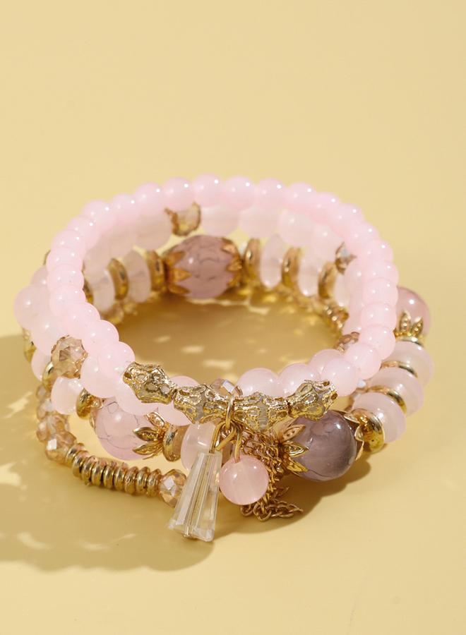 Take Two Set of 4 - Pink Chic Stack Beaded Bracelets - Image 4