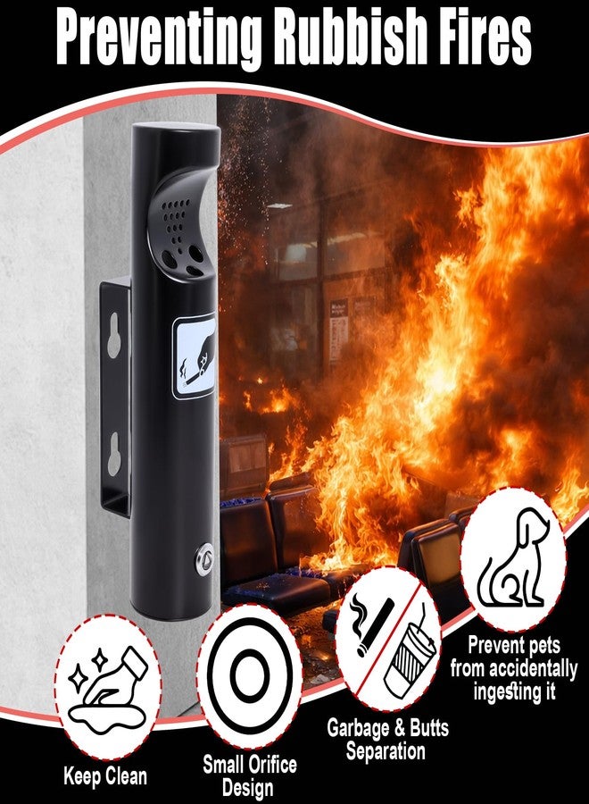 Wadoy Outdoor Wall-Mounted Ashtray, Stainless Steel Butt Receptacle, Black 1 Pack - Image 5