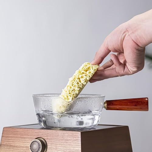 Incrizma Clear Glass Saucepan, Heat-Resistant Nonstick Finish Mini Simmer Pot with Wood Handle, Glass Cookware Set Ramen Pot Cooktop Safe for Pasta Noodle, Soup, Milk, Baby Food (600 ml) - Image 3