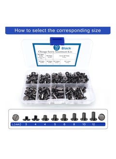 Y&D 90 Sets Screws Assorted Kit, 6 Sizes of Round Flat Head Leather Rivets Metal Screw Studs for DIY Craft and Bookbinding (M5 X 4, 5, 6, 8, 10, 12) (Black)  - Image 2
