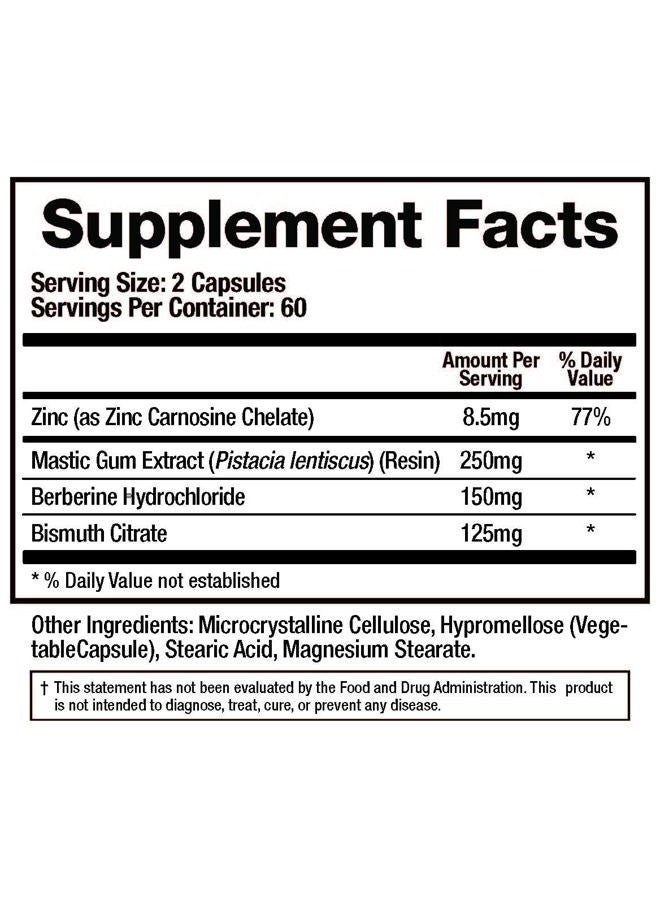 BioMatrix Pylori-X for H. Pylori Defense | Matula Tea Alternative w/Mastic Gum, Berberine, Zinc Carnosine, Bismuth Salts | Microbiome Balance, Digestive Relief (120 Capsules) - Image 2