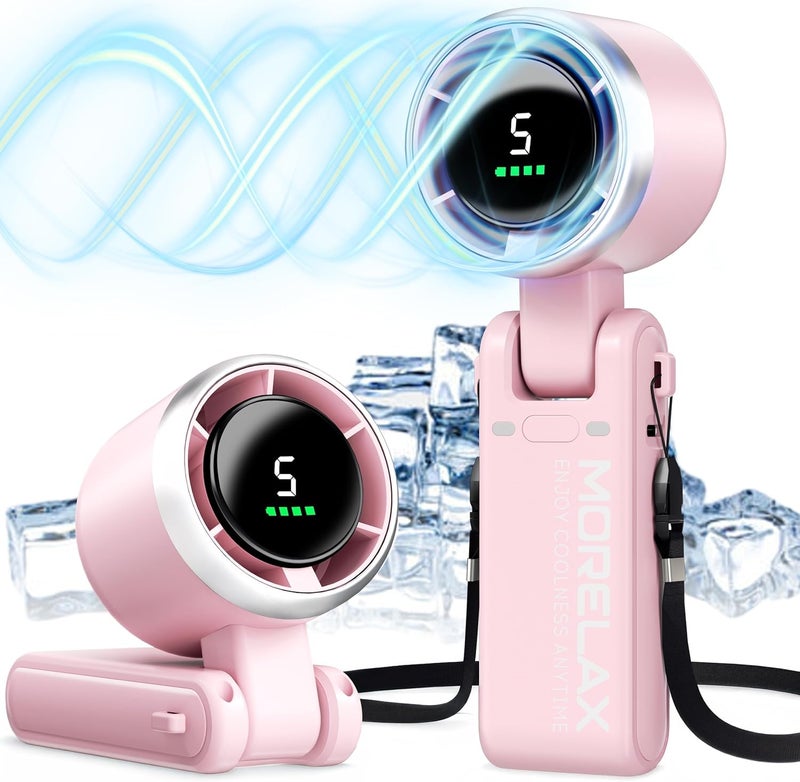 Morelax Personal Handheld Fan,High-Speed Turbo Fans,5-Speed with LED Display,Powerful Motor,4000mAh,USB Rechargeable Portable Cooling Fan for Outdoor Activities,Travel,Working,Pink - Image 2