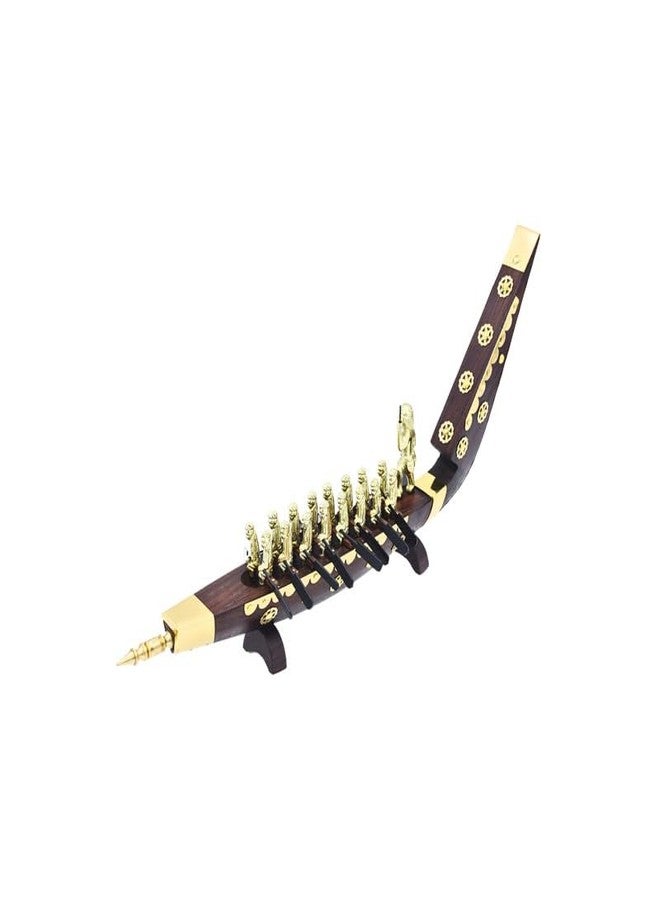 NATRIEL Kerala Traditional Wooden Race Boat Snake Boat (Chundan Vallam) Decorative Miniature Showpiece Wood White Brass Rovers (Brass, 18 Men) - Image 3