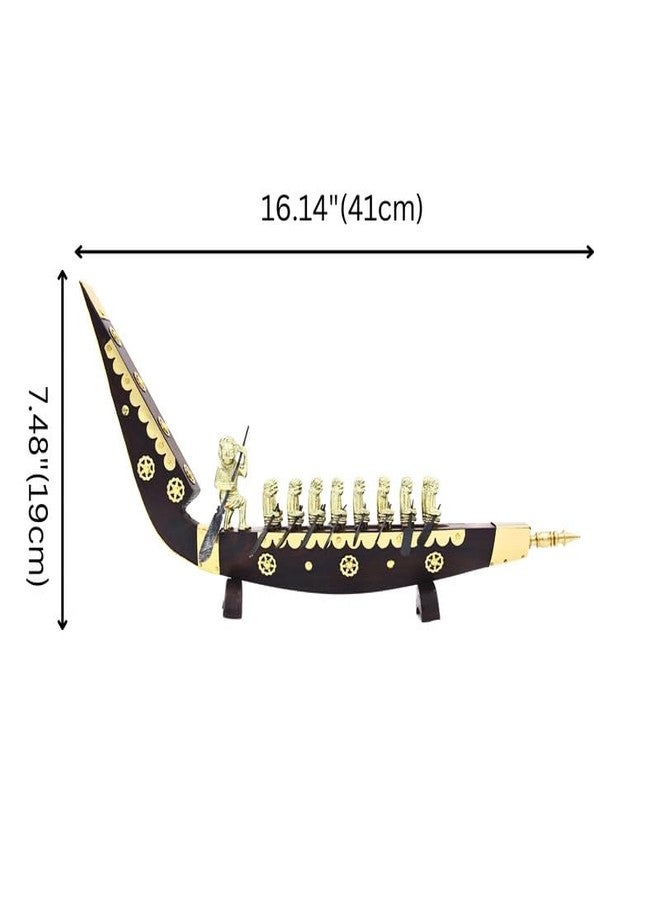 NATRIEL Kerala Traditional Wooden Race Boat Snake Boat (Chundan Vallam) Decorative Miniature Showpiece Wood White Brass Rovers (Brass, 18 Men) - Image 4