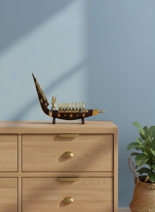 NATRIEL Kerala Traditional Wooden Race Boat Snake Boat (Chundan Vallam) Decorative Miniature Showpiece Wood White Brass Rovers (Brass, 18 Men) - Image 1