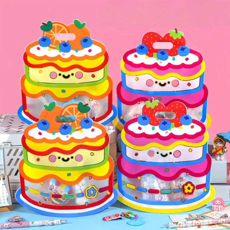 PABCK 20 Pack Clear Plastic Gift Bags Cartoon Goodie Bags 8.27x8.86 inch Candy Snack Cookie Packaging Bag with Handle Resealable Treats Birthday Party Favor Reusable Stand Up (10 Pink + 10 Orange) - Image 3