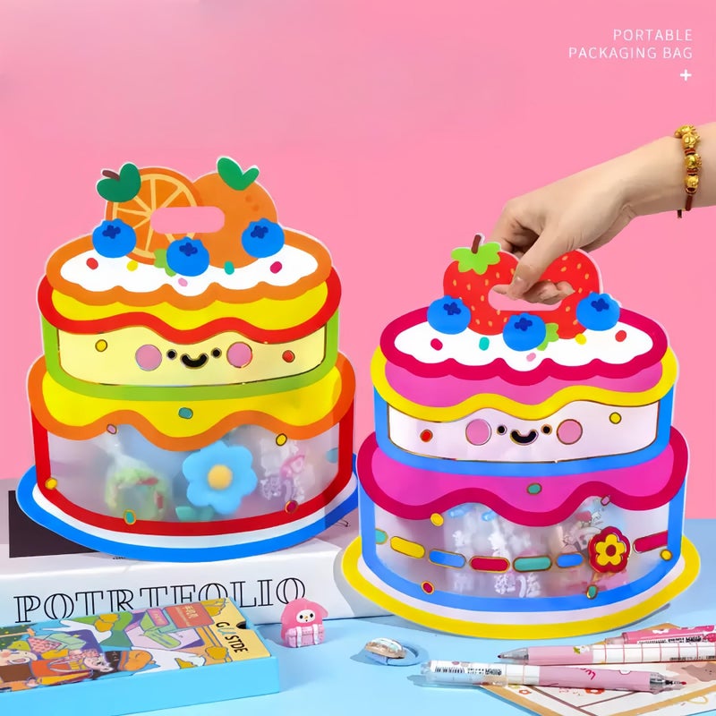 PABCK 20 Pack Clear Plastic Gift Bags Cartoon Goodie Bags 8.27x8.86 inch Candy Snack Cookie Packaging Bag with Handle Resealable Treats Birthday Party Favor Reusable Stand Up (10 Pink + 10 Orange) - Image 2