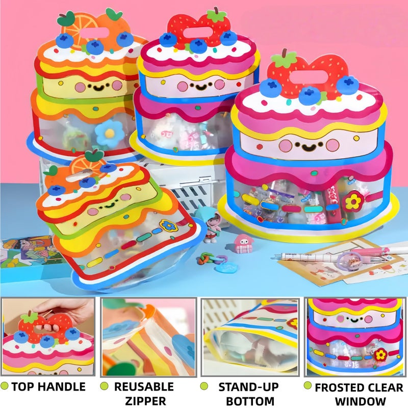 PABCK 20 Pack Clear Plastic Gift Bags Cartoon Goodie Bags 8.27x8.86 inch Candy Snack Cookie Packaging Bag with Handle Resealable Treats Birthday Party Favor Reusable Stand Up (10 Pink + 10 Orange) - Image 4