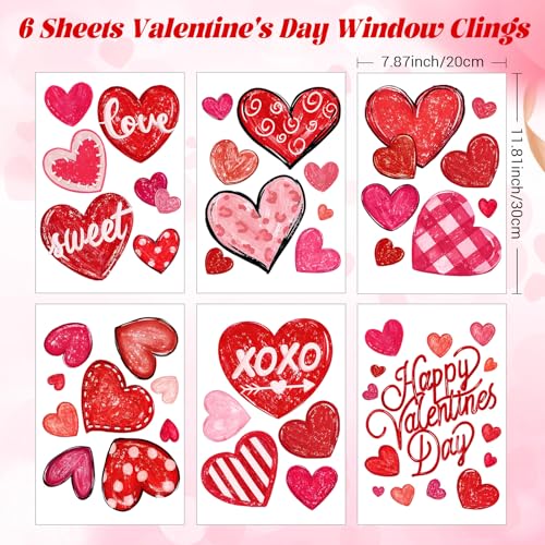 Hidreas Valentine's Day Window Clings Decorations Heart Window Clings for Glass Windows for Valentines Day Decorations in 6 Sheets - Image 2