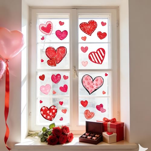 Hidreas Valentine's Day Window Clings Decorations Heart Window Clings for Glass Windows for Valentines Day Decorations in 6 Sheets - Image 4